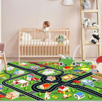 6'7"x9'10" Kids Rug Car Rugs for Kids Toy Cars Play Mat with Rubber Backing City Life Road Rug for Cars Fun City Map for Carpet for Bedroom Boys (RED-Rug)