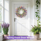 26 Inch Lavender Wreath Summer Spring Wreaths for Front Door Wreaths for Front Door for Wedding Farmhouse (Red Pink Lavender)