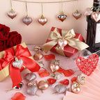 Elcoho 48 Pieces Valentine's Day Heart Shaped Baubles Hanging Heart Ornaments Valentines Tree Decorations for Valentines Day Ornaments Party Wedding Anniversary Decor, Rose Gold