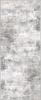 IOHOUZE Abstract Runner Rug 2x5 Ft Washable Runners for Hallways, Non Slip Kitchen Runner Printed Faux Wool Entryway Runner Indoor, Modern Abstract Floor Carpet for Hall Kitchen Bedroom, Grey Beige