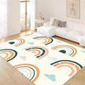 Children's Carpet Girl's Bedroom Rainbow Carpet Living Room Area Rugs Soft Washable Non-Slip Rugs Simple Lovely Rainbow White Cloud Print Children's Room Nursery Decoration Beige 3x4ft
