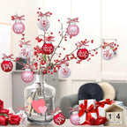 12 Pcs Valentines Day Ball Ornaments - 2.36 Inch Red Pink White Valentines Day Letter Hanging Decorations Buffalo Plaid Balls Ornaments for Tree Valentine's Day Party Supplies Decorations