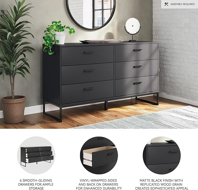 Signature Design by Ashley Socalle Modern 6-Drawer Dresser with Safety Stop, Black