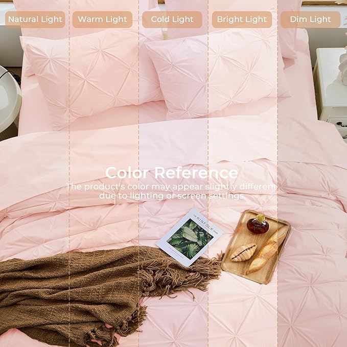 Sasttie Twin Comforter Set, 5-Piece Bed in a Bag, Pintuck Bedding Sets for All Season, Includes Comforter, Flat Sheet, Fitted Sheet, Pillowcase and Pillowsham, Blush Pink