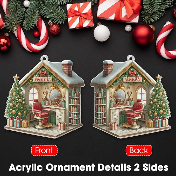 Personalized Hair Salon Christmas Ornament 2025, Custom Name Acrylic Barber Shop Decor, 2D Flat Xmas Tree Ornament, for Hairdresser & Stylist