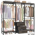 Aheaplus Garment Rack Heavy Duty Clothes Rack for Hanging Clothes,Clothing Rack with Drawers, Wood Stoarge Shelf Wardrobe Rack, Freestanding Closet Corner L Shaped Closet System Organizers,Black Oak