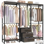 Aheaplus Garment Rack Heavy Duty Clothes Rack for Hanging Clothes,Clothing Rack with Drawers, Wood Stoarge Shelf Wardrobe Rack, Freestanding Closet Corner L Shaped Closet System Organizers,Black Oak