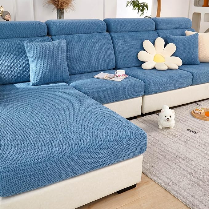 Sofa Covers Couch Covers for Sofa Pet Friendly Couch Cushion Covers Universal Sofa Covers Washable Stretch Slipcovers for Sectional Sofa (Texture Blue,Large Single Seat Cover)
