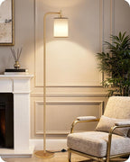 Dimmable Floor Lamp for Living Room with Remote and Foot Switch, Modern Standing, Corner Lamp,10W Bulb 3 Color Temperatures, for Bedroom, Office, Corner, ETL Listed, Gold and White DCW19LD05