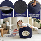 Sqodok Round Stuffed Pouf Ottoman for Foot Stools, 20"x 15" Corduroy Poufs Ottoman with Shredded Foam Filling, Washable Floor Poufs Foot Rest for Living Room Bedroom Home Decor and Office Chair