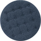Homepop Home Decor | Large Button Tufted Woven Round Storage Ottoman for Living Room & Bedroom (Navy Woven) 25 inch D x 25 inch W x 15 inch H