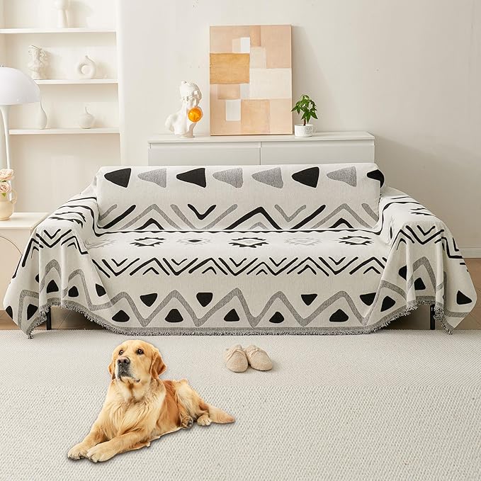 HAOMAIJIA Non Slip Couch Cover Sofa Covers for 3 Cushion Couch Washable sectional Couch Covers for Dogs pet Furniture Protector Couch Cover Blanket for Living Room (My-Black, 71"x118")