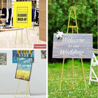 2 Pack Metal Round Tube Scroll Display Easel, Vintage Gold Decorative Large Adjustable Floor Standing Easel with Chain Support, Perfect for Showcasing Pictures, Artwork, Picture Frame Wedding Sign Etc