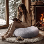 Codi Faux Fur Floor Pillows, Fluffy Large Round Cushions Sitting for Adults, Decorative Fuzzy Pillow for Fireplace, Living Room, Christmas, 32 Inch, Light Grey