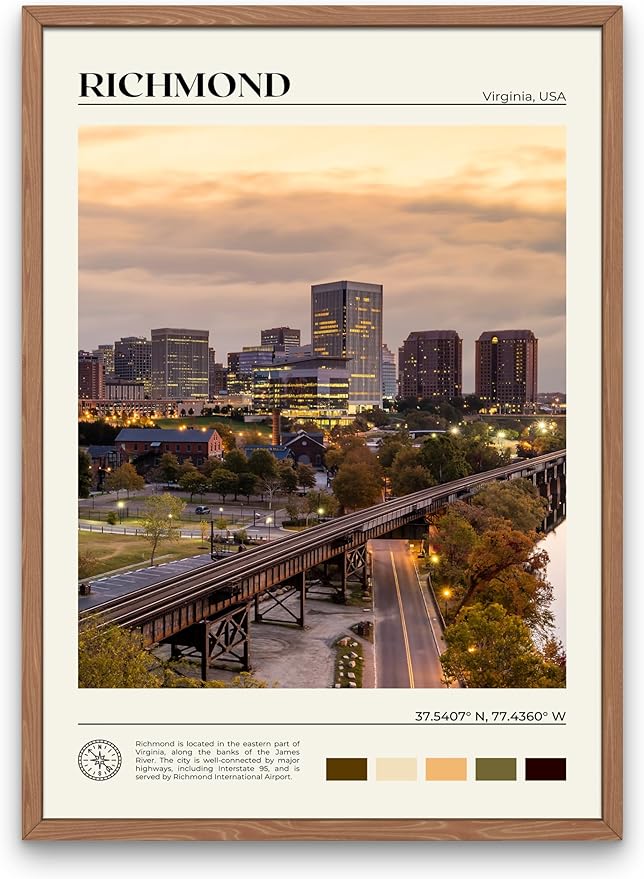 StudioUBILA Richmond Wall Art Poster, Decorative Cityscape Landscape Art Prints, Home Decor Wall Art Print for Bedroom Living Room Kitchen Decorations, Unframed