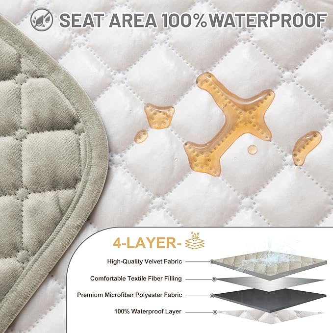 Reclining Sectional Couch Covers 100% Waterproof L Shape Recliner Couch Covers for Sofa Pets Washable Anti Slip 1 Additional Couch Cover for Reclining Couch (Additional Seat, Light Gray)