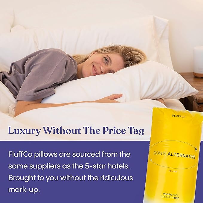 FluffCo Zen Fluff™ Down King Pillow with 600 Fill Power White Duck Down Stomach Sleeper Pillows - Luxury Hotel Quality 300 Thread Count - 100% Cotton Feather Pillows (Soft King Size 1 Pack)
