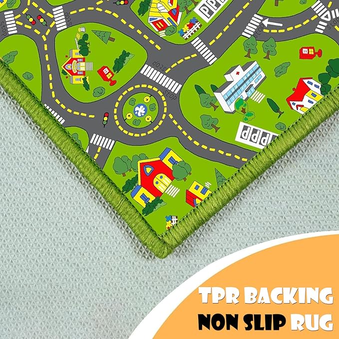 Non-Slip Town City Road Map Playmat for Boys, Perfect for Playroom and Bedroom, Car Track Mat - 6'7" x 4'11"(Rectangular)