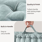 Intelligent Design Large Floor Pillow for Adults Yoga or Meditation Cushion with Handle, Floor Cushion for Board Games, Lustrous Chenille Tufted, Handsewn Scalloped Edge, Azza, 24" x 24" x 5" Aqua