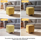 Cube Pouf Ottoman with Wooden Leg,Chenille Fabric Vanity Stool-Upholstered Floor Chair,Square Footstool Pouf with Acacia Wood Frame(500Lbs),Small Coffee Table Ottoman for Living Room