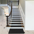 PURE ERA Bullnose Carpet Stair Treads Tape Free Non-Slip Indoor Stair Protectors Pet Friendly Stair Treads for Wooden Steps 9.5" x 30"(14 Pieces,Black Diamond Trellis)