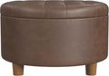 Homepop Home Decor | Button Round Storage Ottoman | Ottoman with Storage for Living Room & Bedroom, Brown Faux Leather