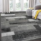 FlyDOIT Modern Geometric Patchwork Area Rug, 7x10 Grey Large Rugs for Living Room, Rockwood Collection Indoor Rugs for Bedroom, Throw Carpet Floor Decor for Entryway Dining Room Office Nursery