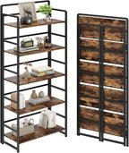 No Assembly Folding Bookshelf, 5 Tiers Collapsible Book Shelf for Home Office, Vintage Wood Foldable Bookcase Storage Organizer for Living Room Bedroom (Rustic Brown)