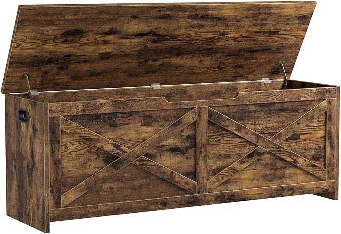 GarveeHome 47.2 in Storage Chest, Wooden Storage Bench with Safety Hinges, Easy Assembly, Large Shoe Bench for Entryway, Living Room, Bedroom
