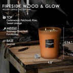 HomeLights Scented Candles - Large Jar Aromatherapy, Natural Soy Wax, 130 Hour Long Burning, Fireside Wood & Glow