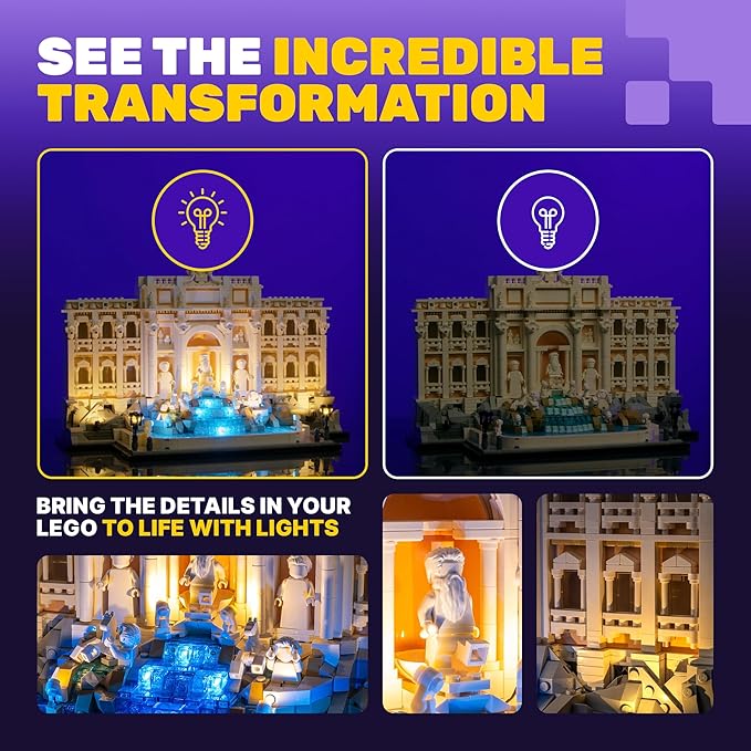 Light My Bricks LED Light Kit for Trevi Fountain 21062, Compatible with Lego Architecture Building Set, DIY Lighting Accessories for Collectible Display and Building Toys (Model Not Included)