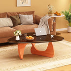 Coffee Table for Living Room Mid Century Modern Center Small Table with Glass Top and Wood, Walnut Brown