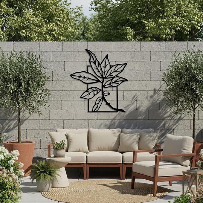Wita Home Leaf Branch Metal Wall Art, Minimalist Botanical Outdoor and Indoor Decor, Powder-Coated Steel, Weather-Resistant Garden Patio Wall Sculpture, Modern Nature Inspired Design (32×29 inches)