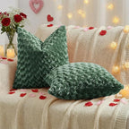 FUTEI Dark Green Decorative Throw Pillow Covers 20x20 Inch Set of 2,Soft Solid Rose Swirl Textured Cushion Case,Valentine's Day Decor for Couch Living Room