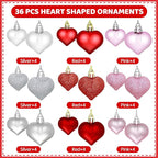 ZMCINER 36PCS 2 Sizes Heart Ornaments Valentine Ornaments for Tree Decorations, Valentine Day Ornaments for Heart Decorations (3 Colors)