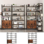 Semoic 6-tire Farmhouse Corner Book Shelf with 2 Barn Doors and 10 Storage Shelves, 71.3" Tall Convertible Etagere Bookcase with Storage Cabinet, Large L Shaped Bookshelf for Living Room(Rustic Brown)