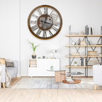 The B-Style Large Real Moving Gears Wall Clock 30 inch Rustic Retro Industrial Farmhouse Wood Clock Oversized Decorative Vintage Wall Clocks for Living Room (Drak Brown and Bronze)