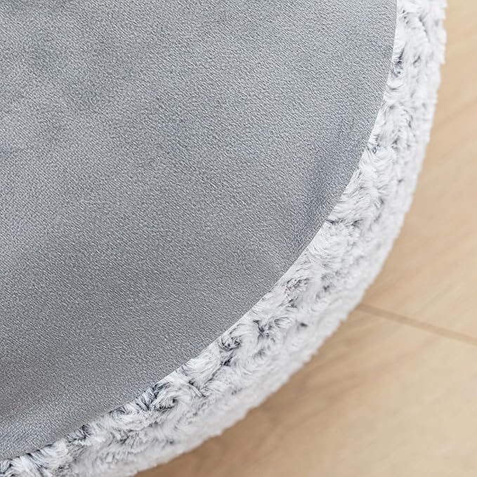 Round Pouf Ottoman Stuffed Floor Foot Stool Floor Pouf Chair for Living Room Bedroom One Piece High Resiliency Foam Ottoman Foot Rest for Couch 20 Diameter x12 Inch Height Gray White Pouf with Filler