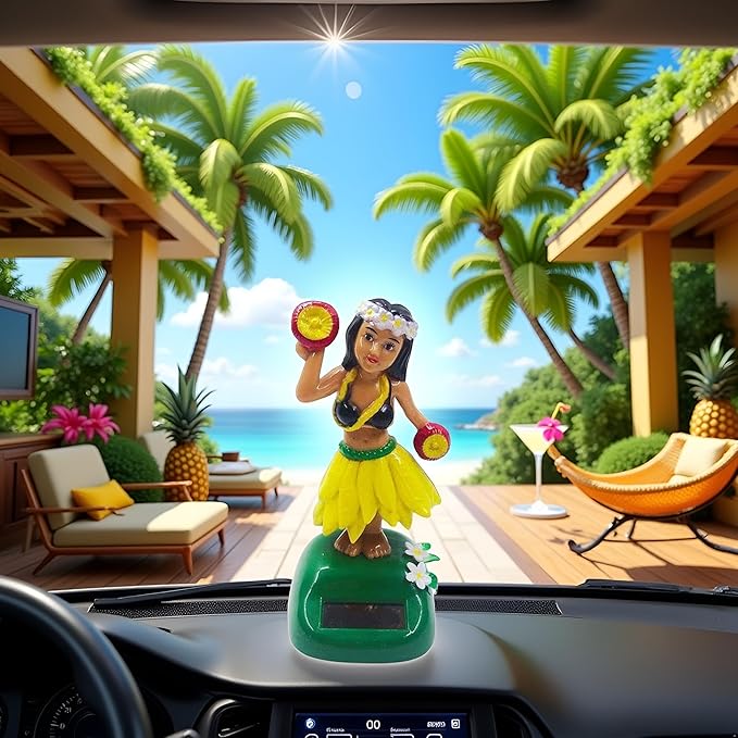 Solar Powered Hula Girl Dancing Figures Decoration, Swinging Hawaiian Girl Doll Car Dashboard Ornaments for Car Interior Home Party Decor Learning Portable