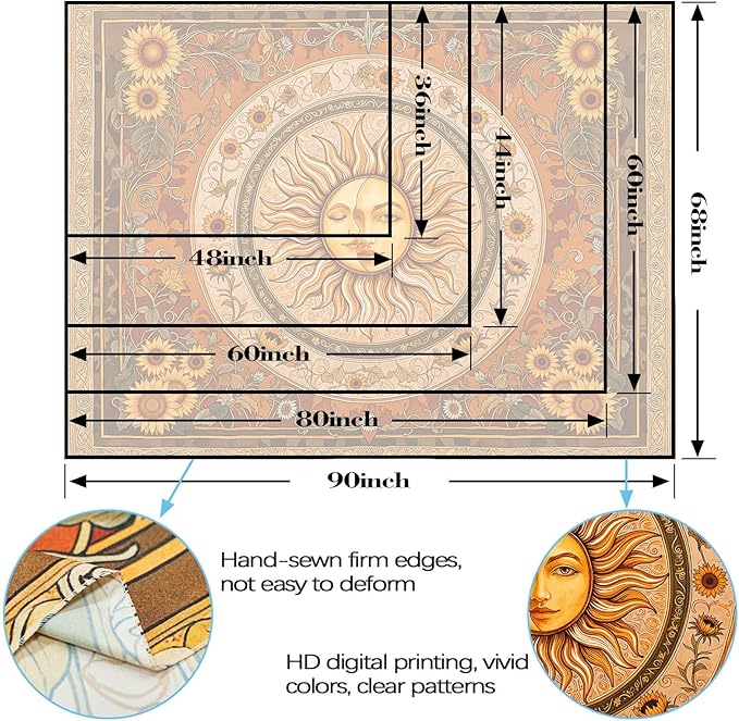 Accnicc Vintage Sun and Moon Tapestry Boho Yellow Orange Indie Wall Tapestry for Bedroom Aesthetic Sunflower Large Hippie Fall Tapestries Wall Hanging for Living Room Dorm 80 x 60 Inch