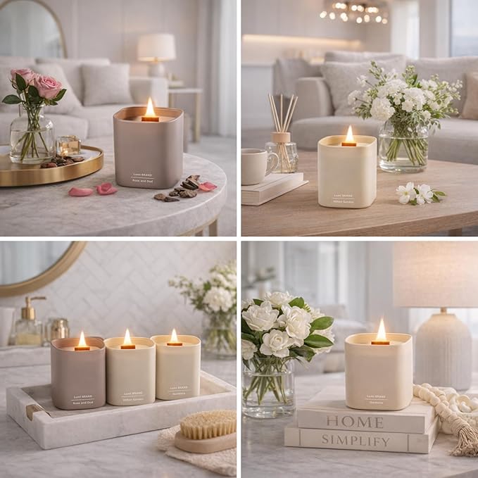 Set of 3 Premium Scented Soy Candles Gift Set | Nature's Bloom Collection - Gardenia, Hilton Garden and Rose & Oud | Crackling Wood Wick | Luxury Candles for Relaxation, Home Décor, Gifts | 9.8oz Each