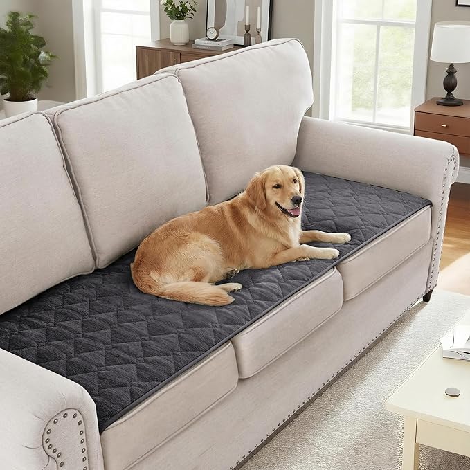 H.VERSAILTEX Couch Cover Chenille Pet Fuzzy Sofa Covers for 3 Cushion Couch Anti Slip Washable Sofa Slipcovers with Strap Soft Couch Protector Cover for Dogs Cats Kids(27.6" x 82", Grey)