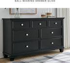 Signature Design by Ashley Lanolee Traditional Dresser with Framed Drawer Fronts and Tapered Feet, 7 Drawers, Satin Nickel Knobs, Wood, 36" High, Black