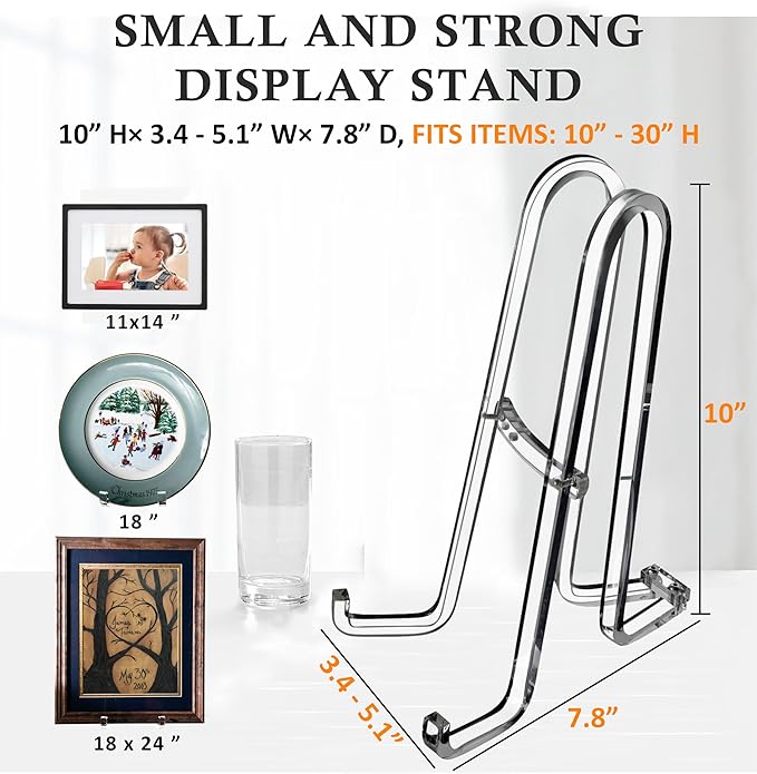 AMT 10 Inch Acrylic Plate Display Stand - Holder + Frame, Picture, Decorative Plate, Book, Photo Easel
