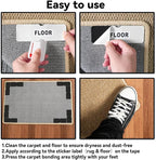 Rug Carpet Non Slip Grippers, Reusable Rug Tape Pads, Strong Adhesive Carpet Grippers for Area Rugs, Keep Corners Flat, No Damaging for Floor Removable, 12Pcs