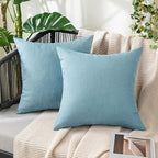 MIULEE Pack of 2 Decorative Outdoor Solid Waterproof Throw Pillow Covers Faux Linen Garden Farmhouse Coastal Cushion Cases for Summer Patio Tent Balcony Couch Sofa 20x20 Inch Blue Gray