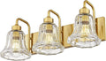 zeyu 3-Light Gold Bathroom Vanity Light with Clear Striped Glass, Modern Brass Vanity Light for Bathroom Mirror, 22 Inch Bathroom Lights Over Mirror, ZJX117B-3W BG