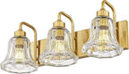 zeyu 3-Light Gold Bathroom Vanity Light with Clear Striped Glass, Modern Brass Vanity Light for Bathroom Mirror, 22 Inch Bathroom Lights Over Mirror, ZJX117B-3W BG