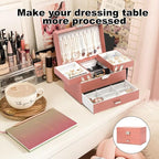 Dajasan Jewelry Organizer Box, Jewelry Box Organizer for Women Girls, 3 Layers Large Jewelry Storage Case for Earring, Rings, Necklaces Bracelets, Watch (Rose Gold)