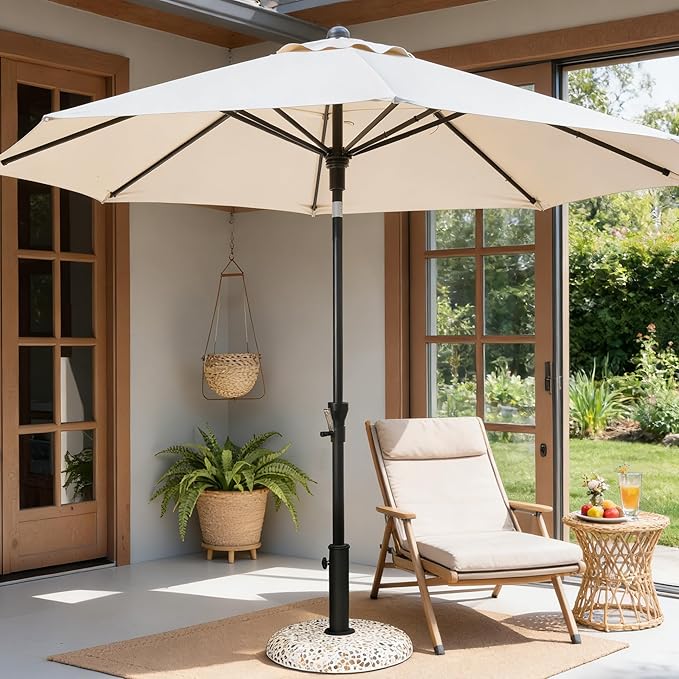 Patio Umbrella Base, 45lbs, Round Cobblestone Concrete Base, Heavy Duty Market Umbrella Stand for Outdoor, Lawn, Deck, Poolside